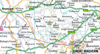 Map of the route, Malvern Link - Bromyard